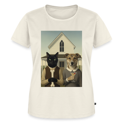 American Gothic… aber mit Katze und Hund | Frauen Premium T-Shirt - Naturweiß