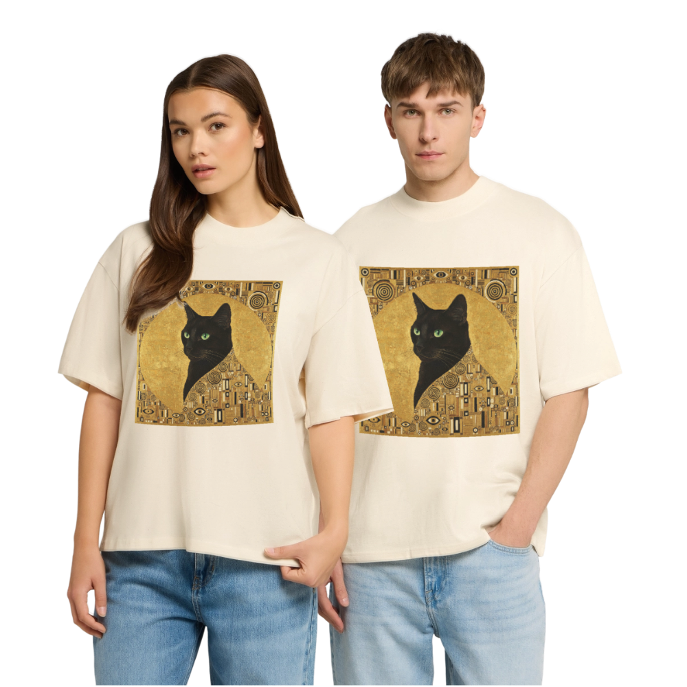 Adele… aber sie schnurrt – Goldene Katze à la Klimt | Stanley/Stella Oversized Unisex Bio T-Shirt Blaster - Natur