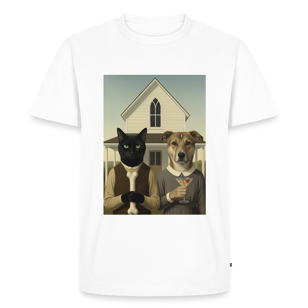American Gothic… aber mit Katze und Hund | Männer Premium T-Shirt - Weiß