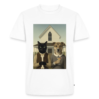 American Gothic… aber mit Katze und Hund | Männer Premium T-Shirt - Weiß