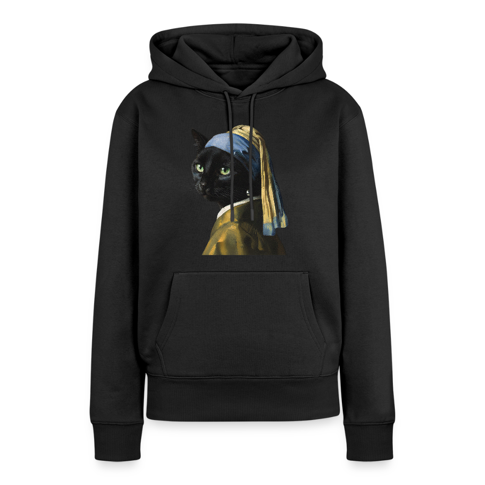 Das Mädchen mit dem Perlenohrring… aber es ist eine Katze | Frauen Premium Hoodie - Schwarz