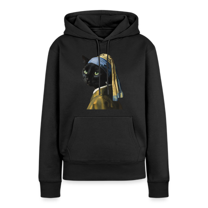 Das Mädchen mit dem Perlenohrring… aber es ist eine Katze | Frauen Premium Hoodie - Schwarz