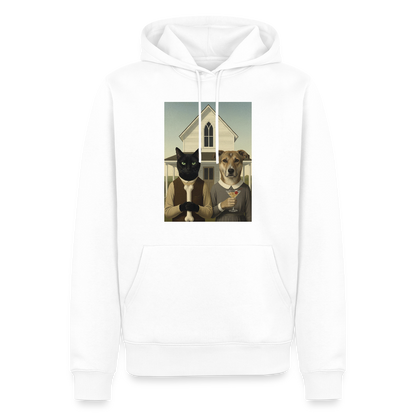 American Gothic… aber mit Katze und Hund | Männer Premium Hoodie - Weiß