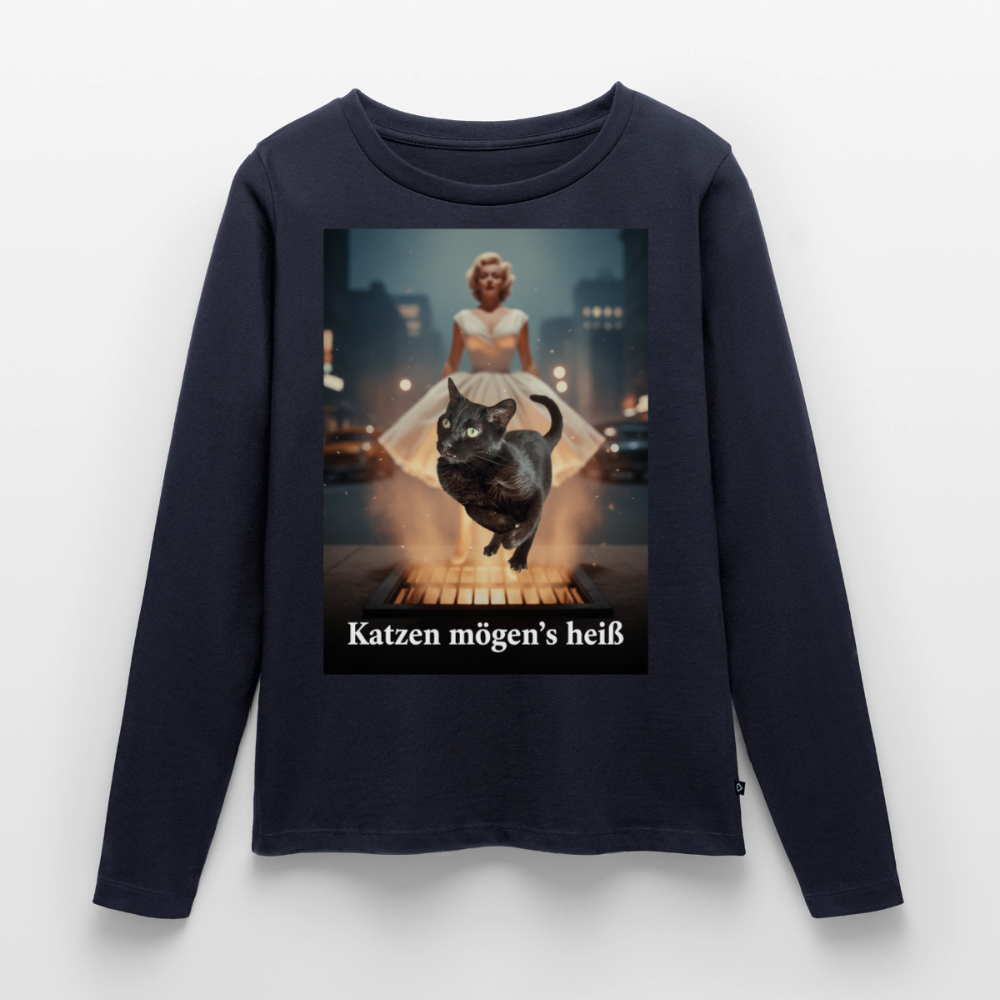 Katzen mögen’s heiß | Frauen Premium Bio Langarmshirt - Navy