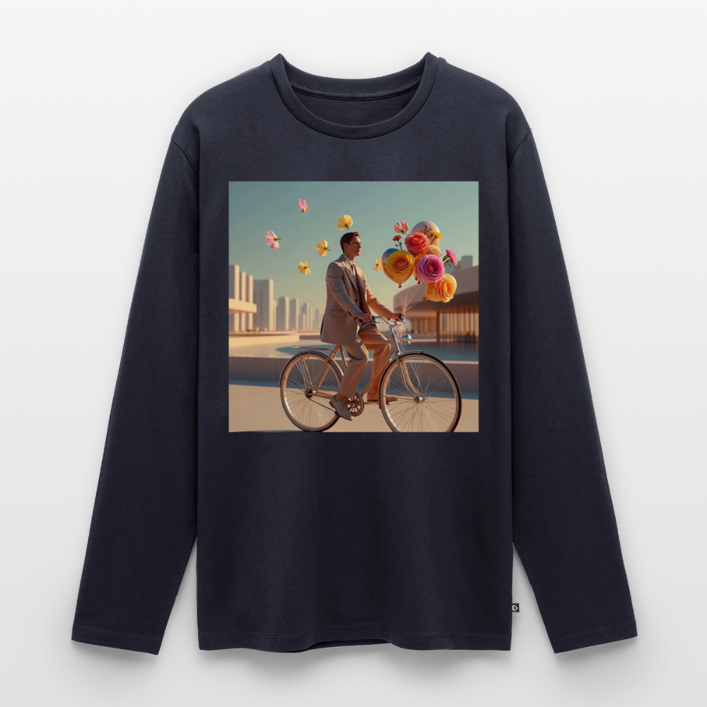 Fahrt ins Ungewisse (mit Blumen) | Männer Premium Bio Langarmshirt - Navy