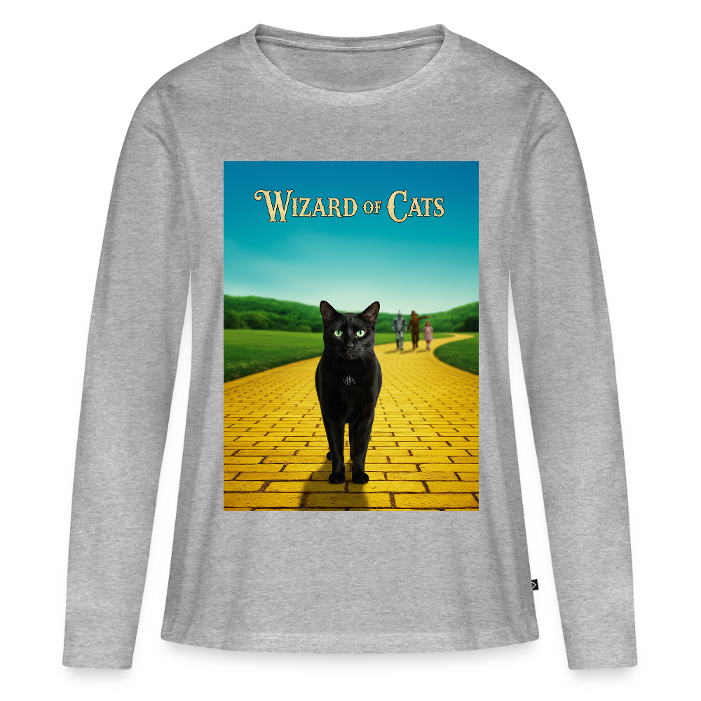 Wizard of Cats – Der gelbe Weg gehört Krümel | Frauen Premium Bio Langarmshirt - Grau meliert