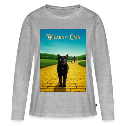 Wizard of Cats – Der gelbe Weg gehört Krümel | Frauen Premium Bio Langarmshirt - Grau meliert