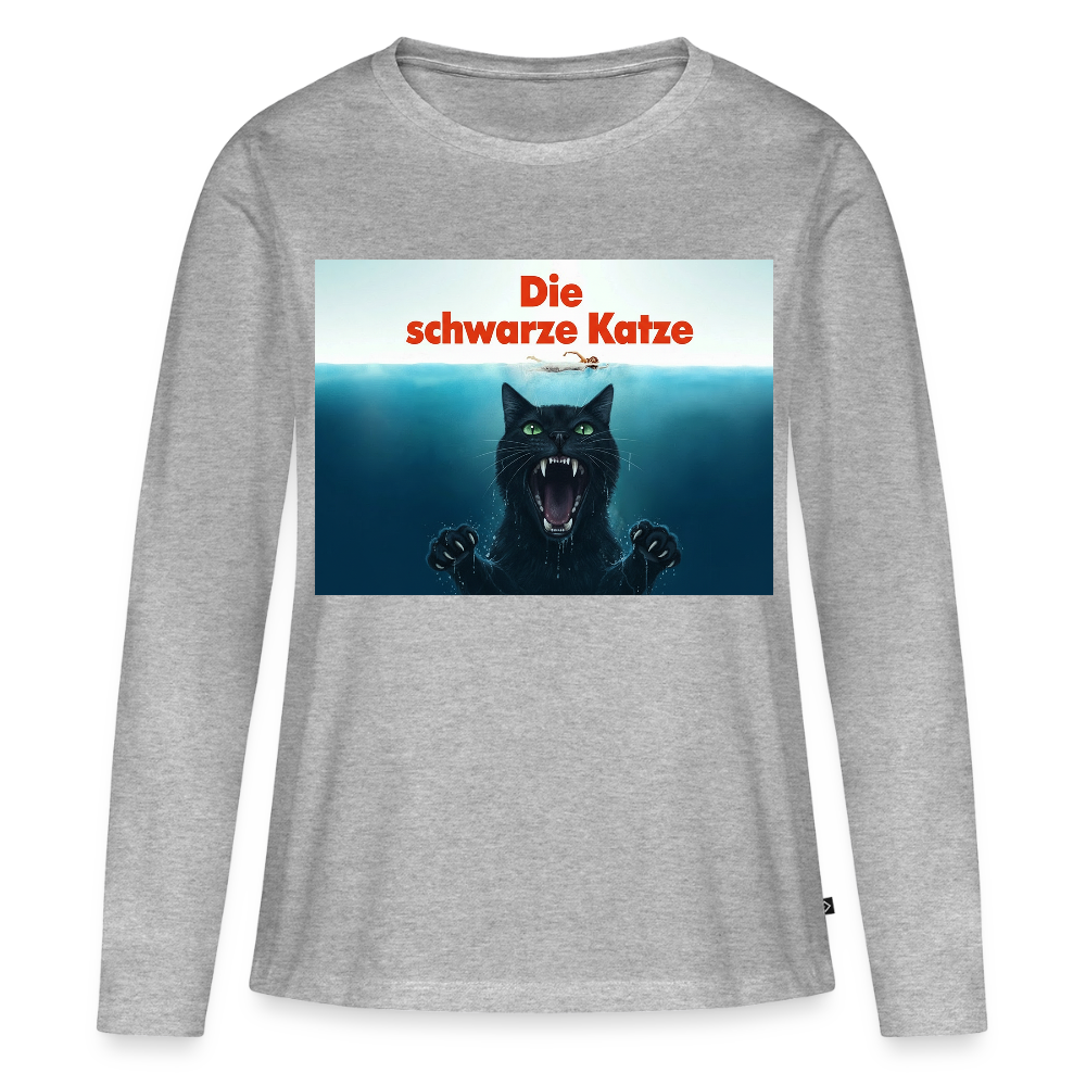 Die schwarze Katze – Krümel taucht auf | Frauen Premium Bio Langarmshirt - Grau meliert