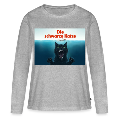 Die schwarze Katze – Krümel taucht auf | Frauen Premium Bio Langarmshirt - Grau meliert
