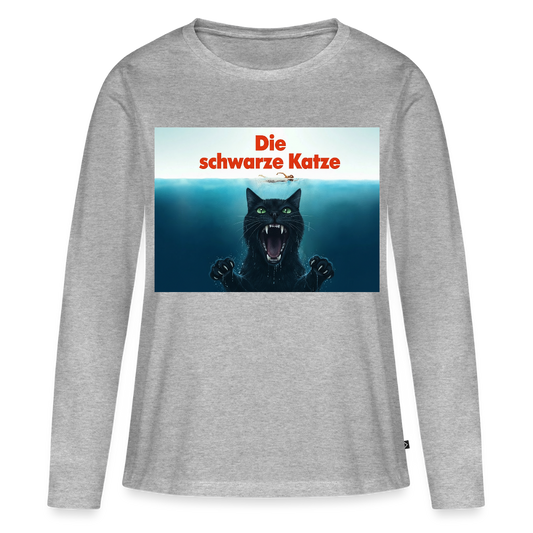 Die schwarze Katze – Krümel taucht auf | Frauen Premium Bio Langarmshirt - Grau meliert