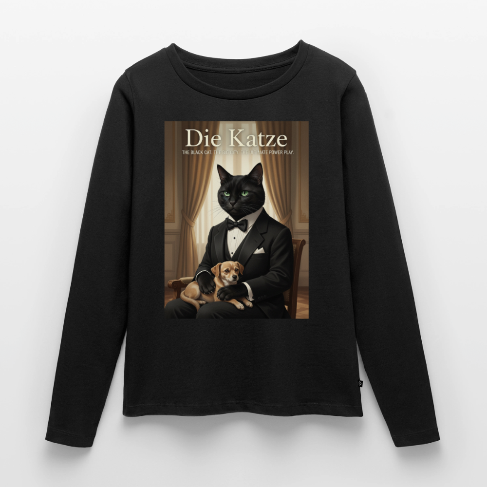 Die Katze – Krümel regelt das | Frauen Premium Bio Langarmshirt - Schwarz