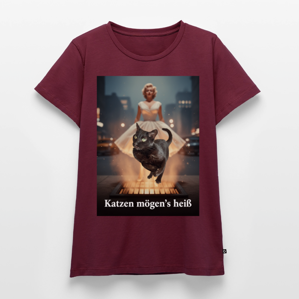 Katzen mögen’s heiß | Frauen Premium T-Shirt - Burgunderrot