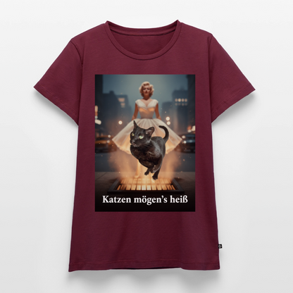 Katzen mögen’s heiß | Frauen Premium T-Shirt - Burgunderrot