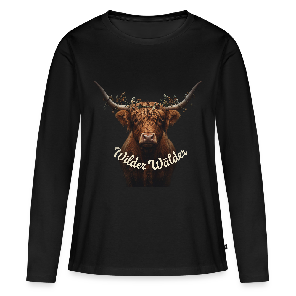 Wilder Wälder – Schwarzwald Highland Rind | Frauen Premium Bio Langarmshirt - Schwarz