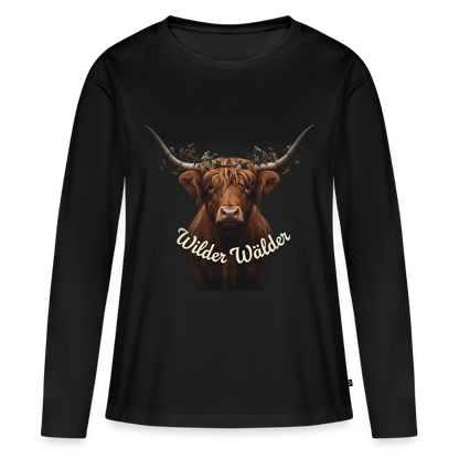 Wilder Wälder – Schwarzwald Highland Rind | Frauen Premium Bio Langarmshirt - Schwarz