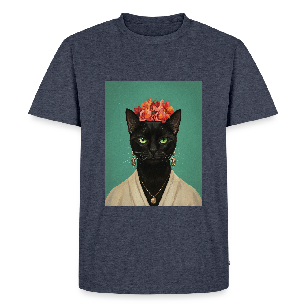 Frida Katze – Künstlerisches Katzenporträt | Premium Herren T-Shirt - heather denim