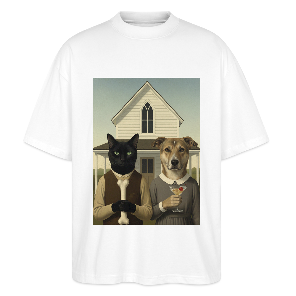 American Gothic… aber mit Katze und Hund | Stanley/Stella Oversized Unisex Bio T-Shirt Blaster - Weiß