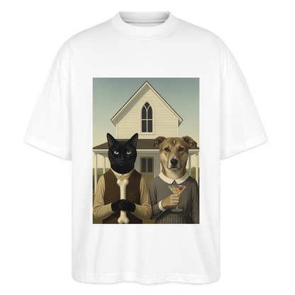 American Gothic… aber mit Katze und Hund | Stanley/Stella Oversized Unisex Bio T-Shirt Blaster - Weiß