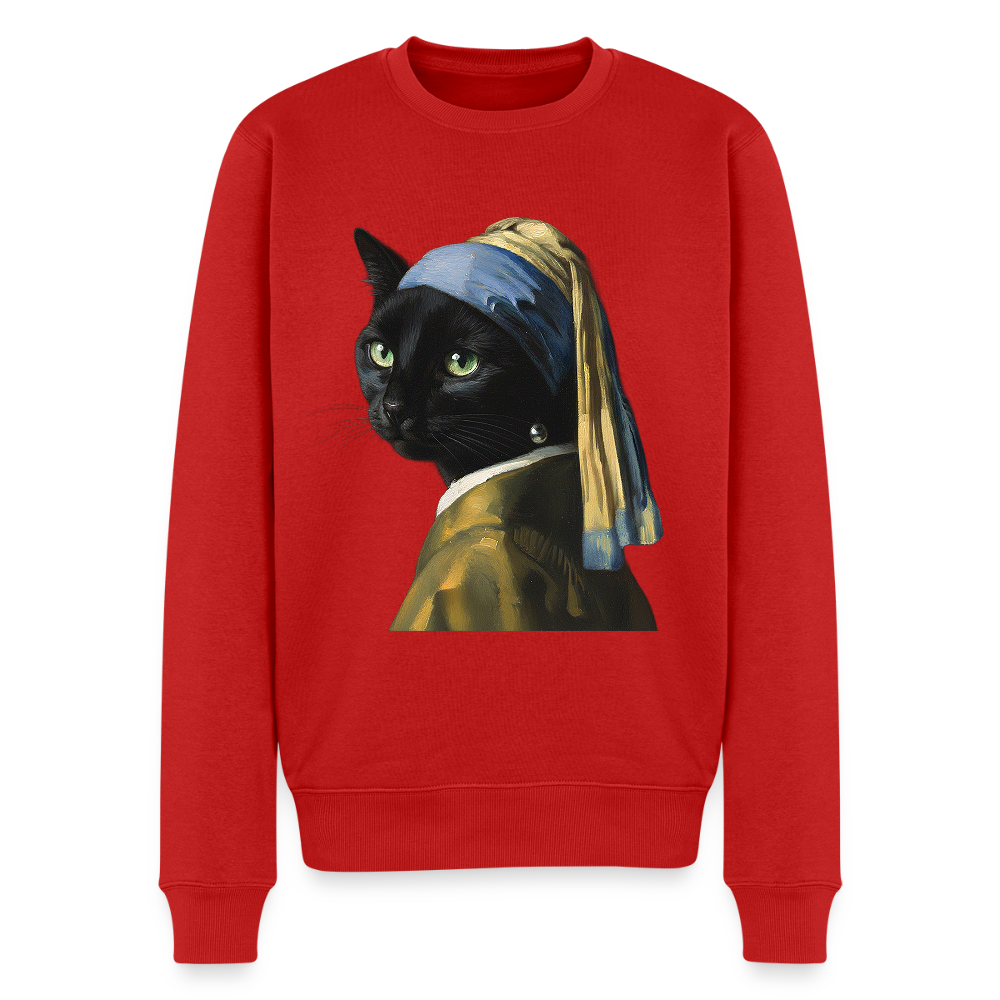 Das Mädchen mit dem Perlenohrring… aber es ist eine Katze |  Männer Premium Pullover - Rot