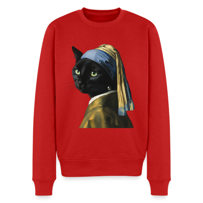 Das Mädchen mit dem Perlenohrring… aber es ist eine Katze |  Männer Premium Pullover - Rot