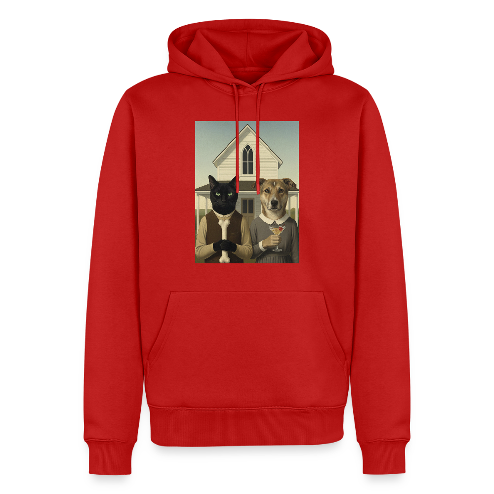 American Gothic… aber mit Katze und Hund | Männer Premium Hoodie - Rot