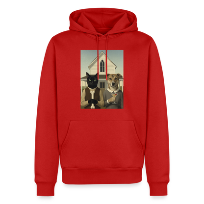 American Gothic… aber mit Katze und Hund | Männer Premium Hoodie - Rot