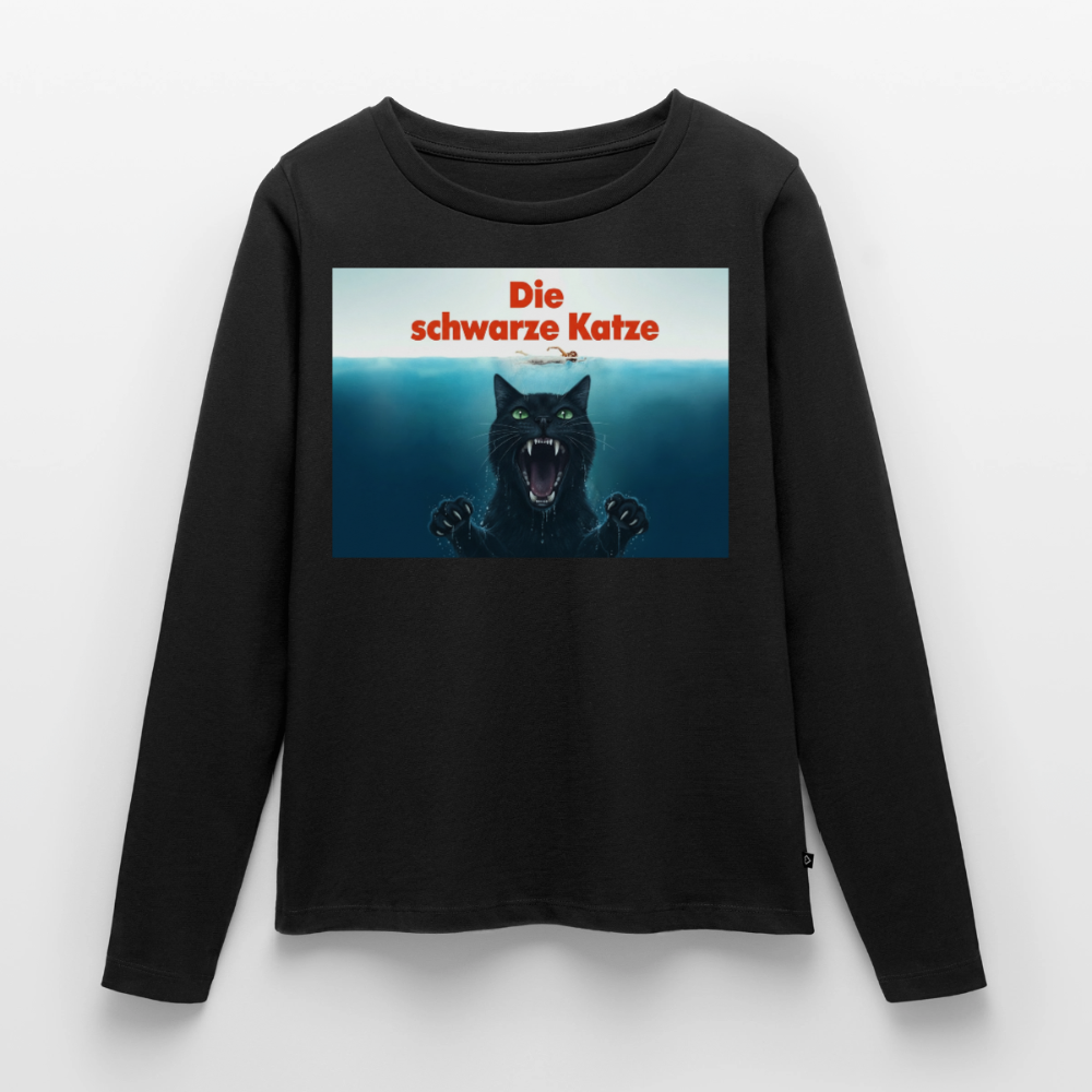 Die schwarze Katze – Krümel taucht auf | Frauen Premium Bio Langarmshirt - Schwarz