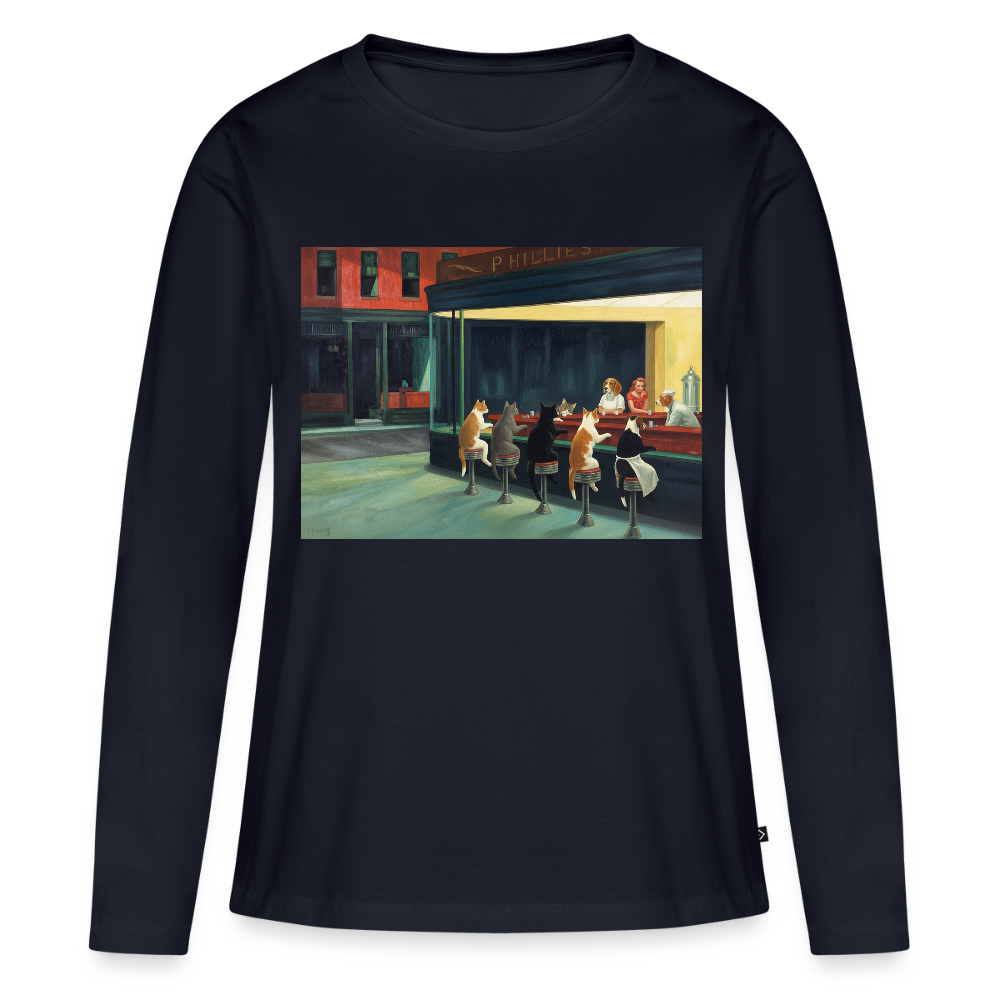 Wenn Hopper Katzen gemalt hätte | Frauen Premium Bio Langarmshirt - Navy