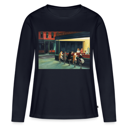 Wenn Hopper Katzen gemalt hätte | Frauen Premium Bio Langarmshirt - Navy