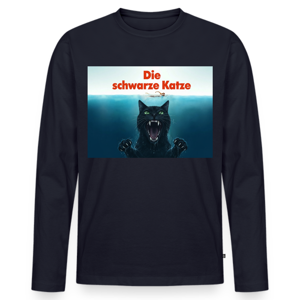 Die schwarze Katze – Krümel taucht auf | Männer Premium Bio Langarmshirt - Navy