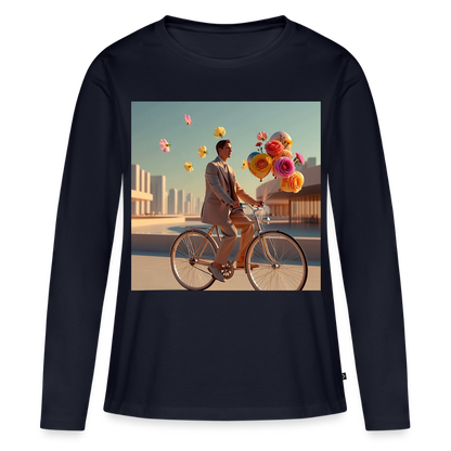 Fahrt ins Ungewisse (mit Blumen) | Frauen Premium Bio Langarmshirt - Navy