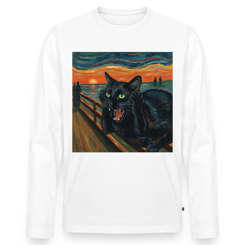 Der Schrei… aber die Katze hat’s zuerst gemerkt | Männer Premium Bio Langarmshirt - Weiß