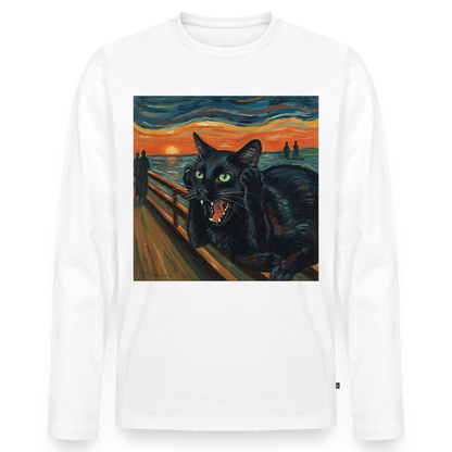Der Schrei… aber die Katze hat’s zuerst gemerkt | Männer Premium Bio Langarmshirt - Weiß