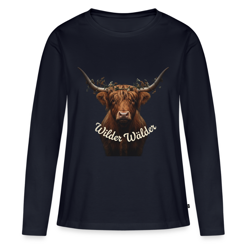 Wilder Wälder – Schwarzwald Highland Rind | Frauen Premium Bio Langarmshirt - Navy