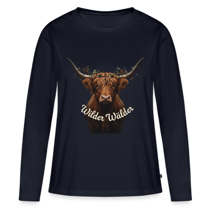 Wilder Wälder – Schwarzwald Highland Rind | Frauen Premium Bio Langarmshirt - Navy