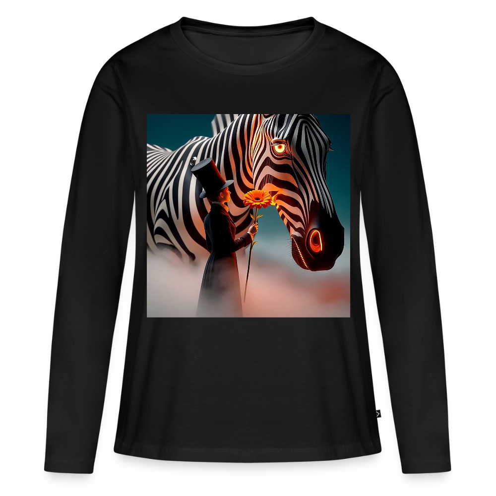 Blumen für ein Zebra | Frauen Premium Bio Langarmshirt - Schwarz