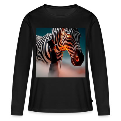 Blumen für ein Zebra | Frauen Premium Bio Langarmshirt - Schwarz