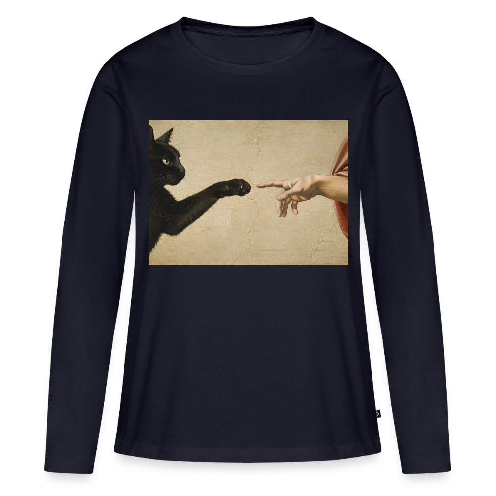 Die Erschaffung Adams… aber die Katze war schneller | Frauen Premium Bio Langarmshirt - Navy