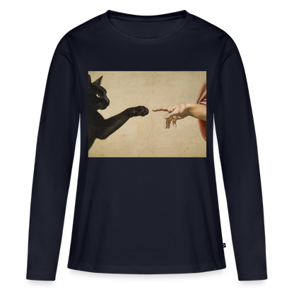 Die Erschaffung Adams… aber die Katze war schneller | Frauen Premium Bio Langarmshirt - Navy