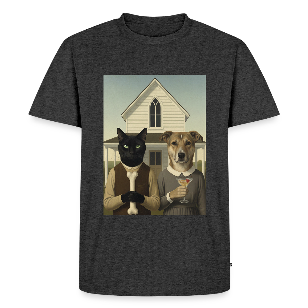 American Gothic… aber mit Katze und Hund | Männer Premium T-Shirt - Anthrazit meliert