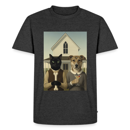 American Gothic… aber mit Katze und Hund | Männer Premium T-Shirt - Anthrazit meliert