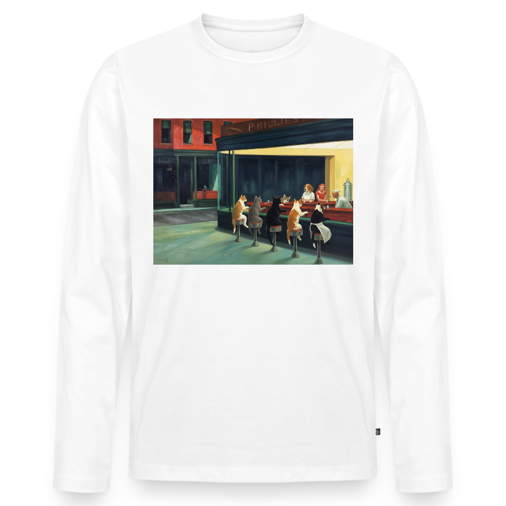 Wenn Hopper Katzen gemalt hätte | Männer Premium Bio Langarmshirt - Weiß