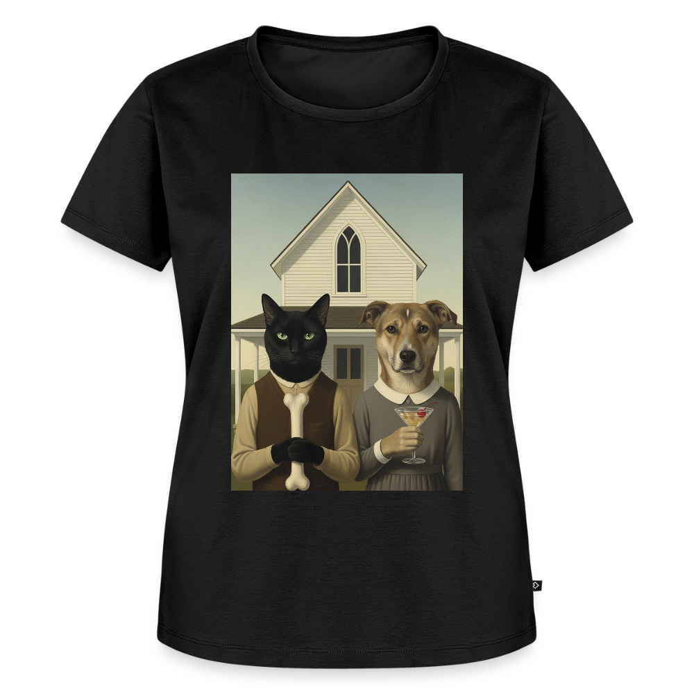 American Gothic… aber mit Katze und Hund | Frauen Premium T-Shirt - Schwarz