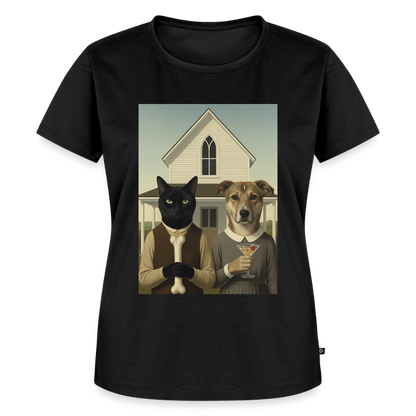 American Gothic… aber mit Katze und Hund | Frauen Premium T-Shirt - Schwarz