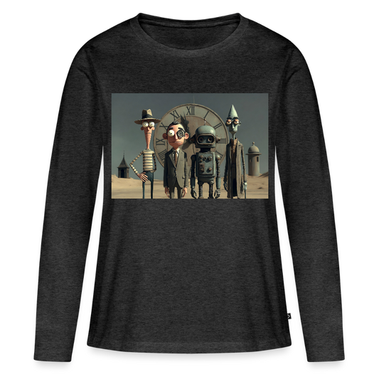 Pünktlich zu spät – Die seltsame Gesellschaft | Frauen Premium Bio Langarmshirt - Anthrazit meliert