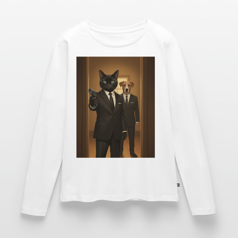 Krümel – Say Meow Again | Frauen Premium Bio Langarmshirt - Weiß