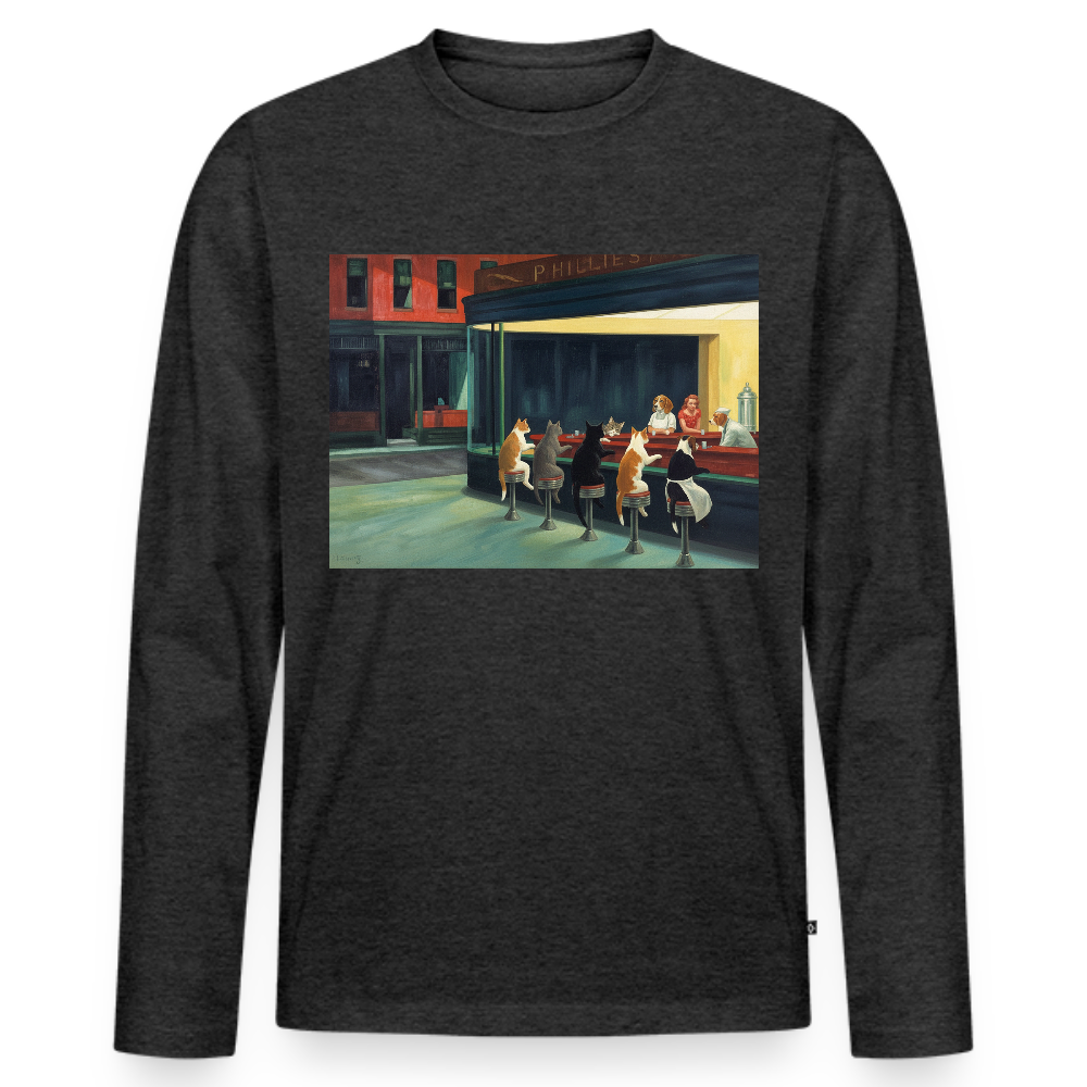 Wenn Hopper Katzen gemalt hätte | Männer Premium Bio Langarmshirt - Anthrazit meliert