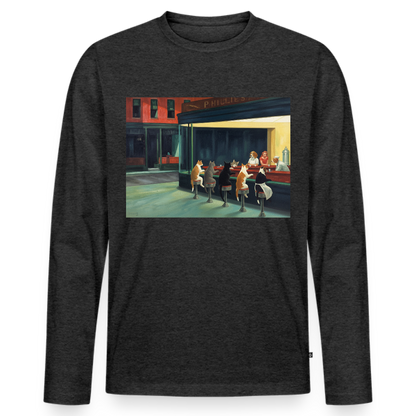 Wenn Hopper Katzen gemalt hätte | Männer Premium Bio Langarmshirt - Anthrazit meliert