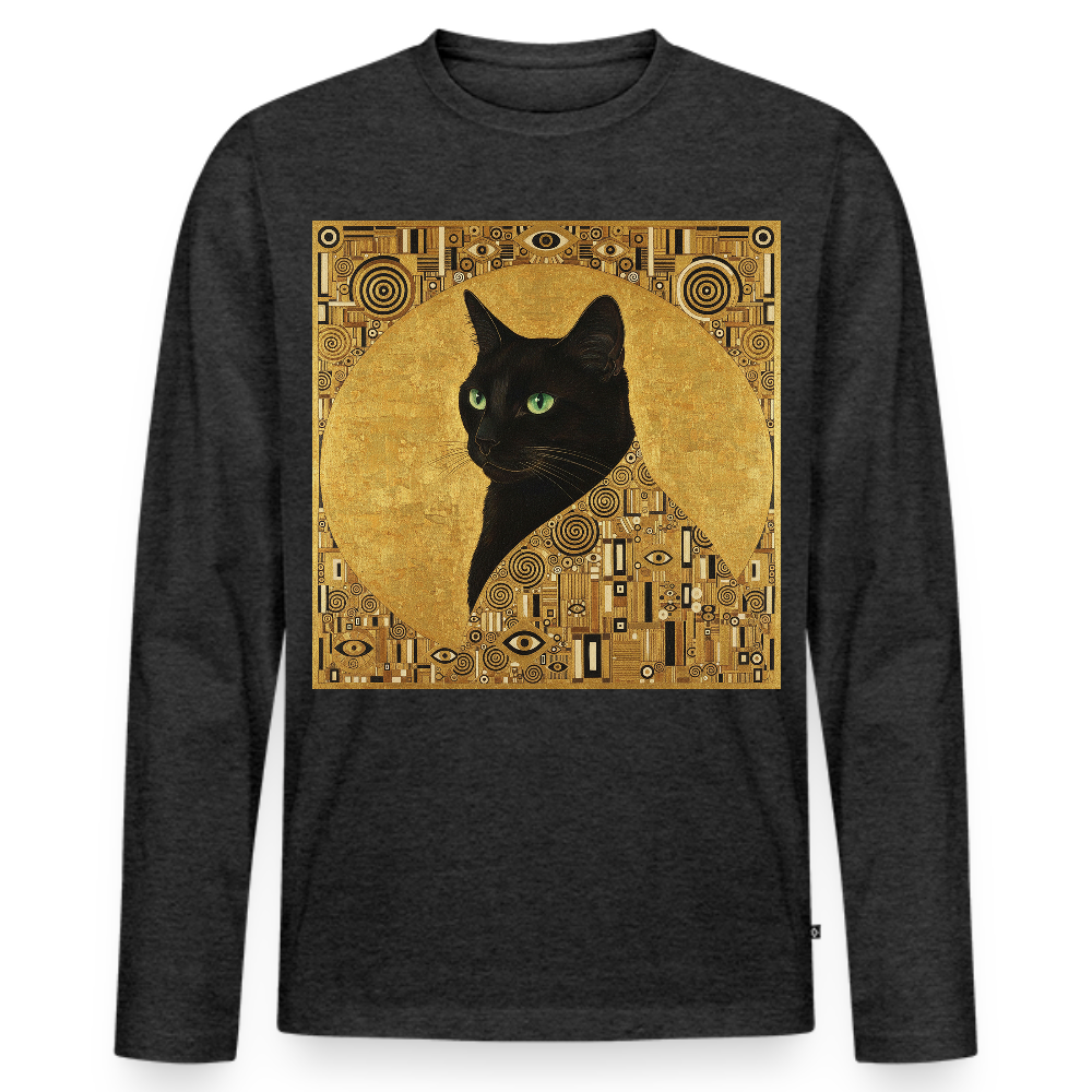 Adele… aber sie schnurrt – Goldene Katze à la Klimt | Männer Premium Bio Langarmshirt - Anthrazit meliert