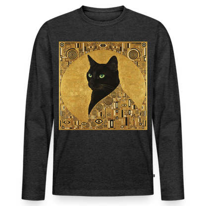 Adele… aber sie schnurrt – Goldene Katze à la Klimt | Männer Premium Bio Langarmshirt - Anthrazit meliert